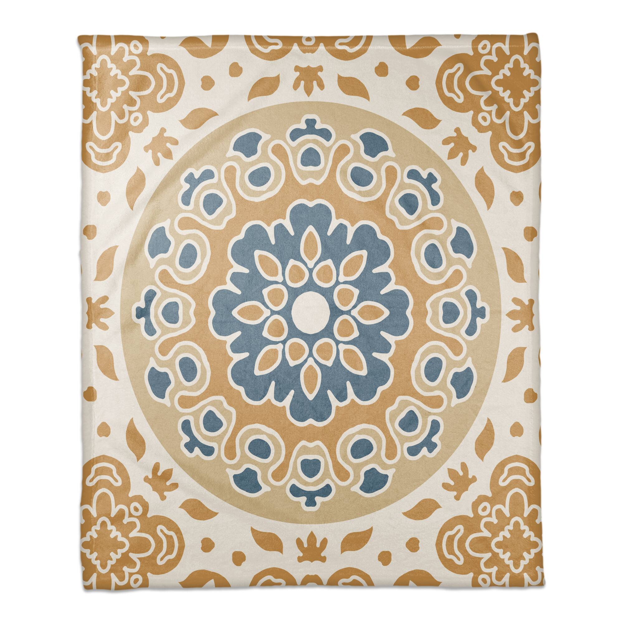 Blue & Yellow Mandala Coral Fleece Blanket